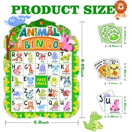 Animal Bingo Game for Kids Toddler Adults Family, Animal Bingo Cards Letter Recognition Jungle Safari Party Game with 24 Players & 40Pcs Punny Stickers for Party Favors Kindergarten Activity Supplies