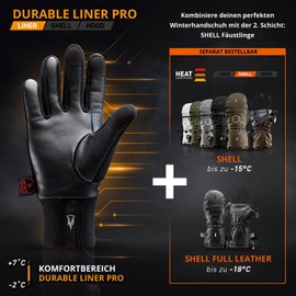 THE HEAT COMPANY Durable Liner Pro - Touchscreen Leather Gloves Men Lined - Premium Quality - Thermal Gloves Women's Leather - Windproof Winter Leather Gloves, black