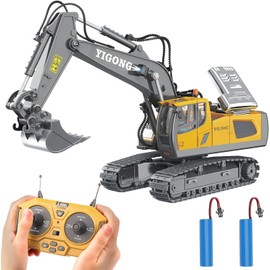 Remote Control Excavator Toy for 6-12 yr Boys, Best Birthday Gifts for Kids 4-7 8 9 10 11 Year Old, RC Construction Toys with Metal Shovel, Lights, Sounds 2.4Ghz