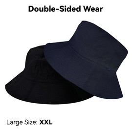 VLYX XX-Large Reversible Bucket Hat - Unisex Cotton UV Protection Packable, Fashion Print for Summer Outdoor Fishing Beach Hiking (Black & Blue)