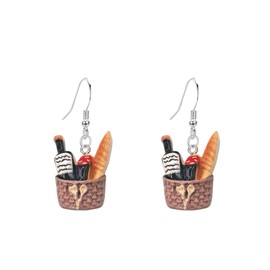 Peasimy Simulated Food Earrings Fun Unique Western Cuisine Red Wine Bottle Baguette Bread Steak Lobster Dangle Earrings for Women (Red Wine Bottle)