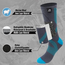 LEAKDRY Waterproof Socks,Thermal Mid Calf,Long Socks,Lighteweight & Breathable (US, Alpha, Small, Regular, Regular, Black/Blue Stripe)