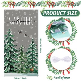 Buryeah Winter Door Cover Front Door Banner Backdrop Merry Christmas Tree Door Decor Xmas Festival Holiday Fabric Backdrop Door Cover for Outdoor Party Supplies, 70.9 x 35.4 Inch(Winter)