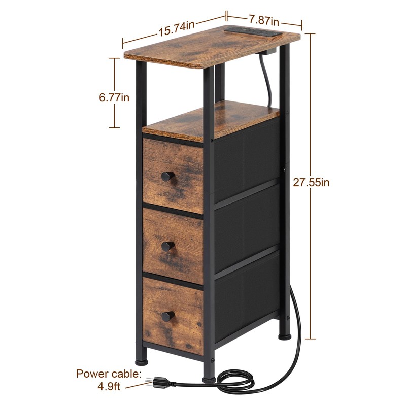 LOAKEKEL Narrow End Table Living Room with Charging Station, Skinny