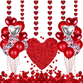 31 Romantic Decoration Set Valentine's Day Red Heart-Shaped 500 Silk Red Rose Petals Romantic Decoration Rose Petals for Valentine's Day Decorations Weddings Marriage Proposal Confessions