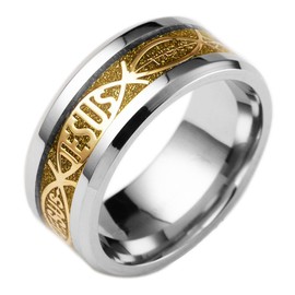 Tanyoyo 8mm Mens Womens Stainless Steel Jesus Rings Wedding Bands Promise Size 6-13 (13)
