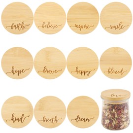 Tessco 12 Pieces Yogurt Jar Lids Inspirational Yogurt Bamboo Lids Set with Silicone Sealing Compatible with Oui Jars, Brave Happy Kind Plant(Inspiration Words)
