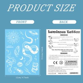 Konsait 10 Sheets Glow in the Dark Temporary Tattoos for Women Girls Glow Face Tattoos Kids Snake Butterfly Flower Tattoo Luminous Body Make Up Fake Tattoo