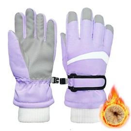 Kids Winter Snow Ski Gloves for Boys Girls Children Snowboard Waterproof Thermal Fleece Gloves for Cold Weather(Purple, L)