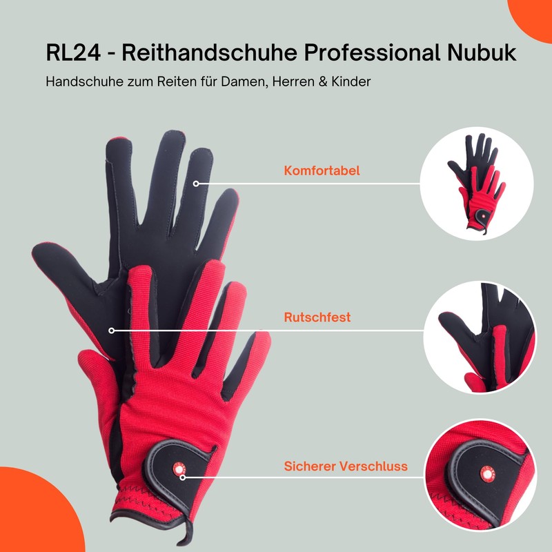 HKM by Reiterladen24 Professional Riding Gloves, Nubuck Imitation Leather, s