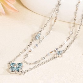 FH.bird August Birthstone Bracelet, Women's, Four Leaf Clover, Lucky Flower, 925 Silver, Hypoallergenic, Peridot Bracelet, Blue, Simple Accessory, Popular Birthday Gift, Silver, Created Aquamarine