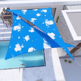 Windscreen4less Waterproof 7'x9'x 11.4' Triangle Sun Shade Sail Canopy Cover UV Blockage for Pergola Patio Deck Balcony Yard Outdoor (Sky Cloud)