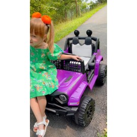 TCARAIWEN Purple 12V Kids Ride on Car Electric Power Wheels Jeep Truck w/Remote Bluetooth