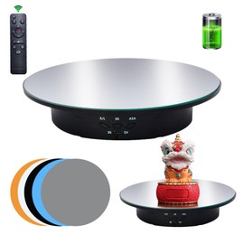 JAYEGT Motorized Rotating Display Stand, 7.87inch /17.6lbs Load, 360 Degree Electric Rotating Turntable for Photography Products, Jewelry, Remote Control + 5 Colors Backgrounds， Mirror Cover (Black)