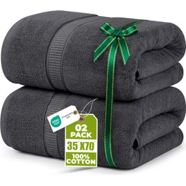 Utopia Towels Jumbo Bath Sheet 2 Piece, 600 GSM, 35 by 70 Inches, 100% Ring Spun Cotton, Absorbent and Quick Dry Extra Large Bath Towel, Grey