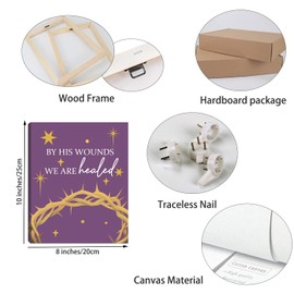 HOURIA 6PCS Framed Purple He is Risen Easter Christian Religious Canvas Wall Art,8”*10" Bible Verse Inspirational Scripture Wall Decor, Jesus Lamb Easter Tomb Lily Flowers Cross Prints for Home Church