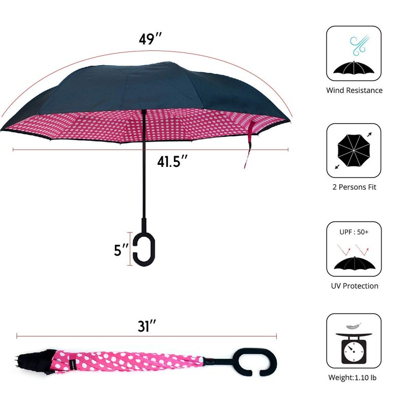 Parquet Pink Polka Dot Double Layer Inverted Umbrellas - C