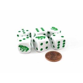 Set of 6 Frog 16mm D6 Round Edged Koplow Animal Dice - White with Green Pips