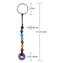 mookaitedecor Good Luck Amethyst Purple Healing Crystal Round Donut Keychain Car Keyring Bag Charm for Women Men, Decorative 7 Chakra Crystal Stone Beads Tumble Stone Keyring Lucky Gift