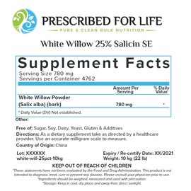 Prescribed For Life White Willow Powder | Pure White Willow Bark Extract | Natural Salix Alba Extract for Comfort & Ease | Gluten Free, Vegan, Non-GMO (5 kg / 11 lb)
