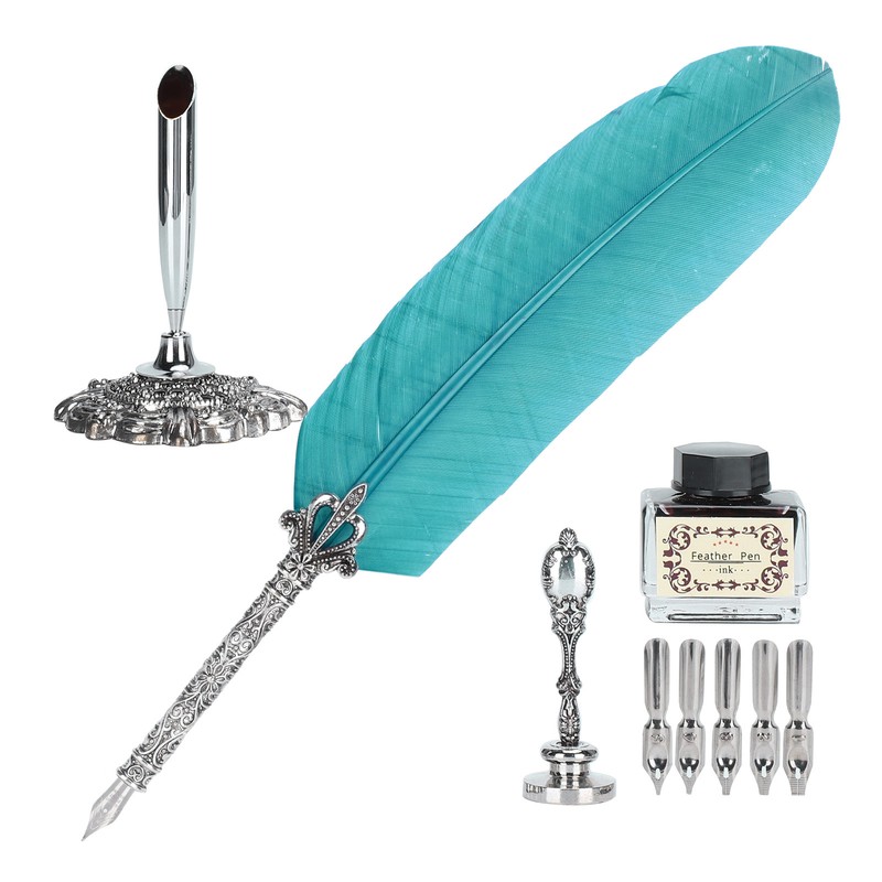 Quill Pen Set Feather Writing Dip Pen Stamp Students Teacher