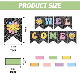 JarThenaAMCS 65Pcs Welcome Bulletin Board Set Colorful Flower Composition Classroom Welcome Banner Nameplate Cutout Paper for Back to School Chalkboard Wall Party Decorations