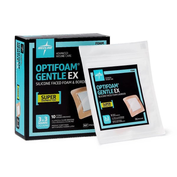 Medline Optifoam Gentle EX Bordered Foam Dressing, 3" x 3",