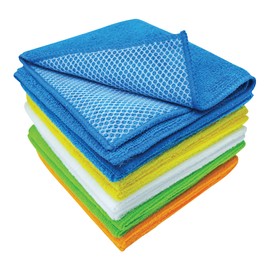 S&T INC. Dish Cloths with Tough Scrub Mesh, Dish Rags for Washing Dishes, Microfiber Cleaning Rags Kitchen, Assorted Colors, 12 inches x 12 inches, 10 Pack