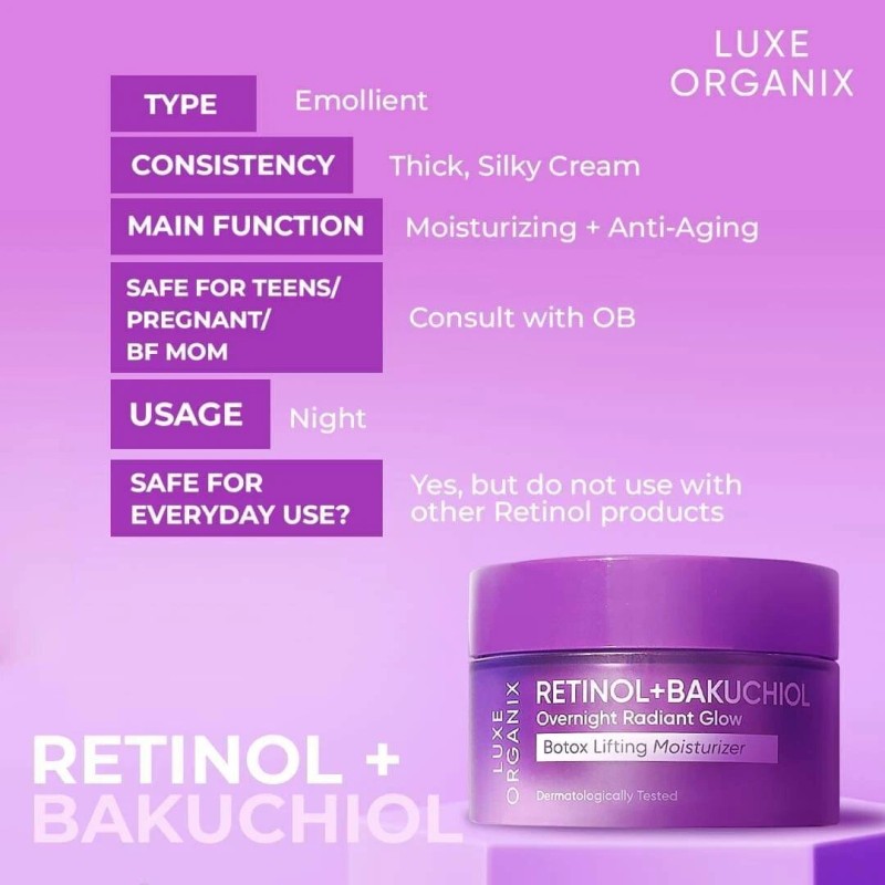 LUXE ORGANIX Retinol + Bakuchiol Overnight Lifting Moisturizer 50g