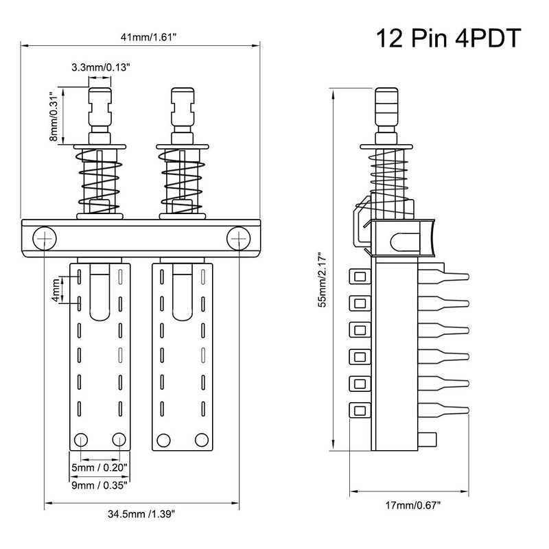 uxcell Interlock Push Button Switch Piano Type 4PDT 12 Pin