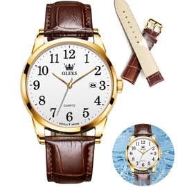 OLEVS Brown Watch for Men, Men's Wrist Watches, Mens Watches Leather Band Waterproof Big Face Dress Classic Casual Day Date Easy Read Analog Luxury Male Wrist Watch Arabic Dial Relojes para Hombres