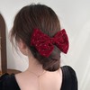 Allereyae French Red Velvet Bow Hair Barrette Large Bow Hair