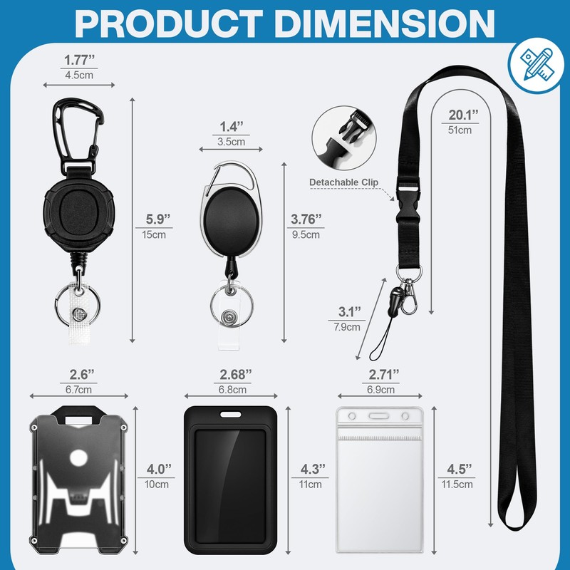 DINALLE 2 Pack Retractable Keychain Heavy Duty Carabiner Badge Reel