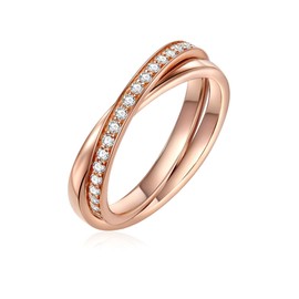 Glanzstücke München Women's Ring Sterling Silver Rose Gold-Plated Zirconia White - Wrap Ring Intertwined Double Ring with Zirconia, Silver, Cubic Zirconia