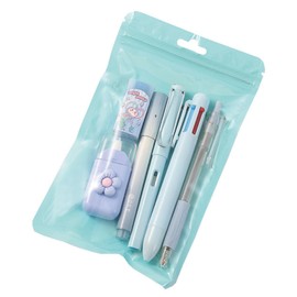 MOZXIRZ 6 Pcs Cute Pink Stationery Set Kawaii School Supplies Office Supplies Women Girls Stationery Kit Including Ballpoint Pens Pencil Highlighter Correction Tape Ruler Eraser (Blue)