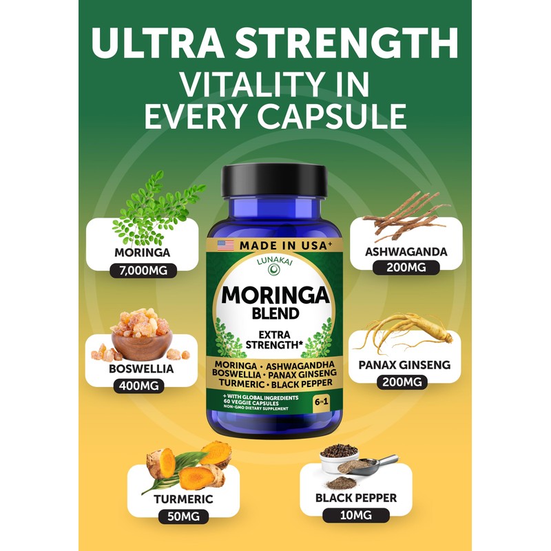 Lunakai USA Made Pure Moringa Capsules – Advanced Moringa Leaf
