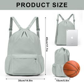 MIOUZIMEO Drawstring Backpack Sports Gym Bag with Water-Resistant Large Capacity String Swim Backpack Side Mesh Pocket for Men Women (Light Green)
