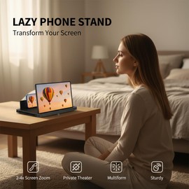 Screen Magnifier for Cell Phone, Phone Magnifier Screen with Adjustable Stand, Foldable Screen Magnifier for Movies and Videos, Hands-Free Cell Magnifier Screen for All Smartphones (White, 10'')