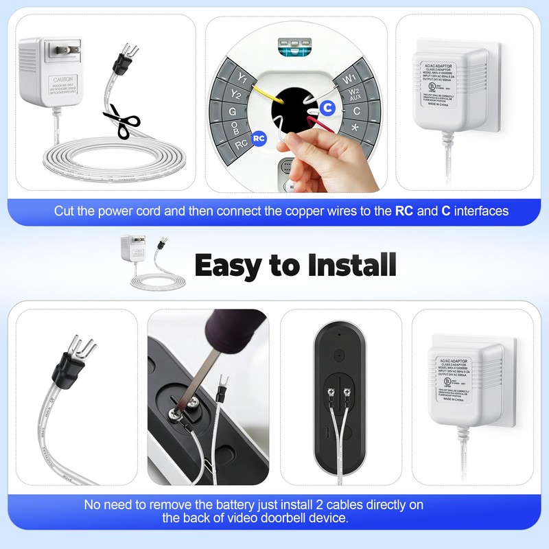 Gulfmew AC 24V Doorbell Transformer, 16.4 FT C Wire Doorbell