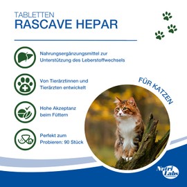 NutriLabs Rascave Hepar Katze Tabletten 90 STK. - Mariendistel & B-Vitamine für Katzen - Leber-Tabletten für Katzen - Gesundheitsprodukte für Katzen - Katzen Nahrungsergänzung mit MSM