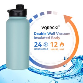 VQRRCKI 32 Oz Insulated Water Bottle Bulk 8 Pack, Stainless Steel Sports Water Bottles with Straw Lid & Wide Mouth Lids, Double Walled Vacuum, Leak Proof, Turquoise Blue