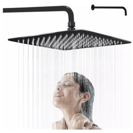 8" Cabeza de Ducha de Lluvia Alta Presión,Con Brazos de Ducha de 30cm Negro | Regadera Cuadrado de Acero Inoxidable,Ultra Fino Ahorro de Agua Regadera
