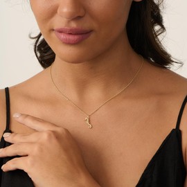 PRTGL Beach Necklace: 14k Gold Plated Cute Seahorse Beach Necklace for Women 16.5”+2”