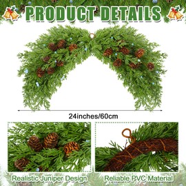 Moucuny Artificial Christmas Juniper Swags for Front Door Christmas Mailbox Swag Garland with Seed Pine Cone 21 Inch Faux Swag Wreath for Xmas Decoration Home Window Mantel Hanging Decor