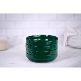 KooK Ceramic Large Pasta Bowls, Microwave and Dishwasher Safe, Great for Soups and Salads, Shallow Serving Bowls, Glossy Porcelain, 47 oz, Set of 4, Hunter Green