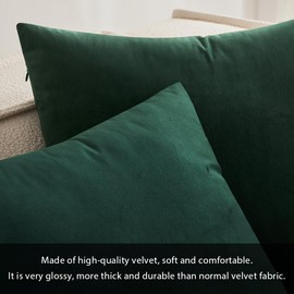 MIULEE Christmas Velvet Soft Decorative Square Throw Pillow Case Cushion Covers Pillowcases for Livingroom Sofa Bedroom with Invisible Zipper 60cm x 60cm 24x24 Inch 2 Pieces Dark Green