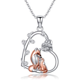 Flpruy Fox Gifts Sterling Silver Fox Moon Necklace Birthday Valentine's Day Alice Jewellery Gifts for Women Girls, Sterling Silver, Base