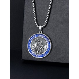Seiyang St Christopher Necklace 925 Sterling Silver Blue St Christopher Pendant Saint Christopher Medal Travel Patron Amulet Medallion Jewellery Gift for Men
