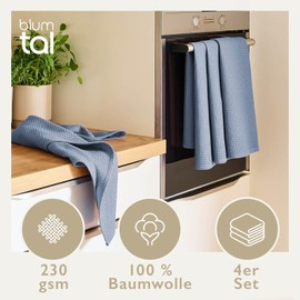 Blumtal® Geschirrtücher 50x70 cm im 4er Set - Geschirrtücher Baumwolle 100% - Küchentücher bei 60 °C waschbar - Waffeltücher - Küchenhandtücher - Spül- & Geschirrtücher - Trockentücher Küche in blau
