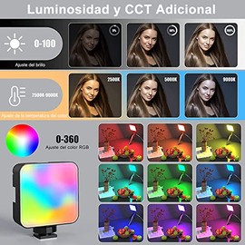Luz de Relleno Portatil ,Luces De Video RGB,Luz De Cámara Led ,Panel Regulable de 360° a Todo Color,Pantalla LCD ,3 Modos de Iluminación ,2500-9000K,Soporte Magnético,Adecuada para TIK Tok,Fotografia,Video,Celular